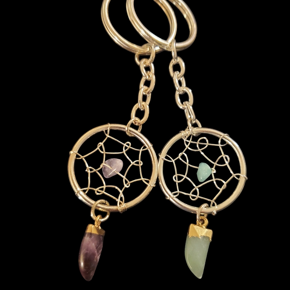 NWT Claires Set of 2 Dreamcatcher keychains with purple and green gems